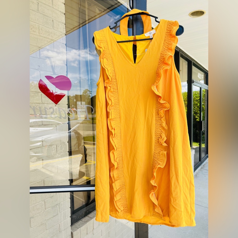 Entro Yellow Ruffled V-neck Mini Dress